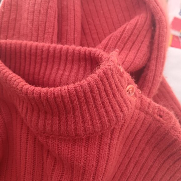 Small Vintage True Boho Red Ribbed Knit Mock Turtleneck Sweater Rust 1970's - Picture 5 of 5